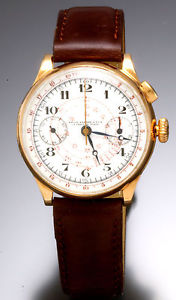 18K Gold Emile Gander & Fils Chronograph Watch With Two Registers Single Button