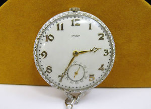 ANTIQUE GRUEN Platinum Diamond POCKET WATCH with Chain Estate