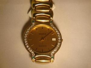 Ladys Geneve Watch 14k Yellow Gold w/ Diamond and Emerald Gemstones #10-2478