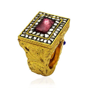 Watch Ring 24kGold 925Sterling Silver 57Diamonds & 1Tourmaline Rare Fine Jewelry