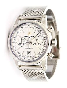 Breitling Transocean Chronograph 38 Acero Reloj Con Esfera Plateada