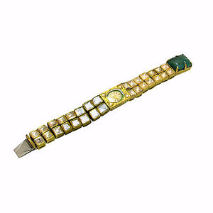 24KGOLD 925STERLING SILVER RARE 1950'S WATCH 34 DIAMONDS ZAMBIAN EMERALD JEWELRY