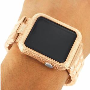 6 CT Diamond 42MM Apple Watch 14k Rose Gold Tone Stainless Steel iced Band