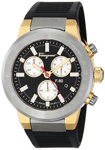 Ferragamo Men's F55020014 F-80 Chronograph Gold IP Steel Rubber Date Watch