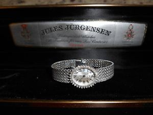 VINTAGE JULES JURGENSON 14k WHITE GOLD AND DIAMONDS LADIE'S WRISTWATCH