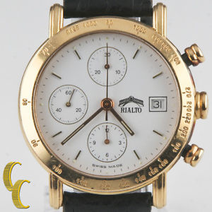 Rialto 18k Yellow Gold Chronograph Automatic Watch w/ Date & Leather Band