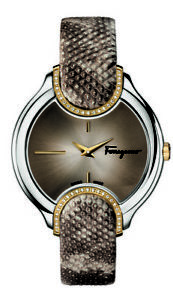 Ferragamo Women's FIZ060015 Signature Diamond Gold IP Beige Leather Wristwatch