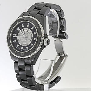 Authentic Chanel J12 38mm Diamond Dial Black Ceramic Automatic Watch