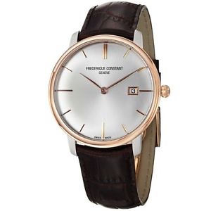 Frederique Constant Men's FC-306V4STZ9 Slim Line Brown Leather Strap Watch Gold