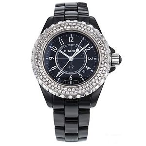 Chanel J12 33mm Black Ceramic Diamond Bezel Ladies Watch