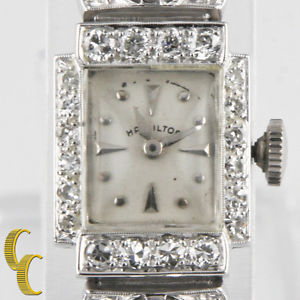 14k White Gold & Platinum Diamond Vintage Hamilton Ladies Hand-Winding Watch