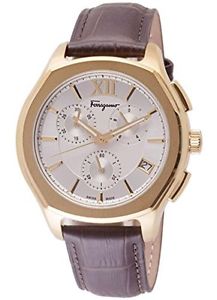 Ferragamo Men's FLF960015 Lungarno Chrono Gold IP Brown Leather Date Wristwatch