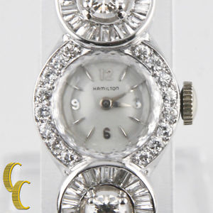 Hamilton Vintage Ornate 14k White Gold & Diamond Mechanical Hand-Winding Watch