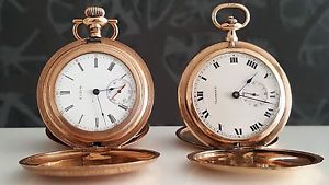 Vintage TWO Pocket Watch Elgin & Tavannes 9k &14k Yellow Gold