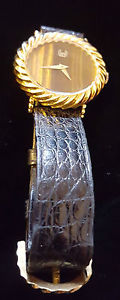 Vintage 80s Graff London 18K Yellow Gold Tigers Eye Womens Manual Wind Watch