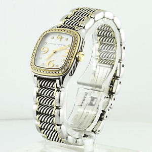 Authentic David Yurman 18K Gold Steel Silver Diamond Pearl Thoroughbred Watch