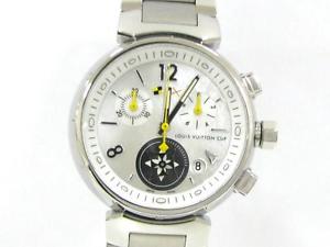 Auth LOUIS VUITTON Stainless Steel Tambour Womens Watch Quartz