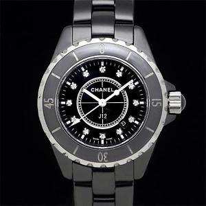 CHANEL Chanel J12 black ceramic 12P Diamond Ladies Quartz