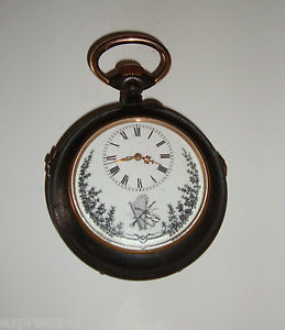 ANTIQUE MUSICAL GUNMETAL POCKET WATCH 62MM 1890-1900 ACIER GARANTI