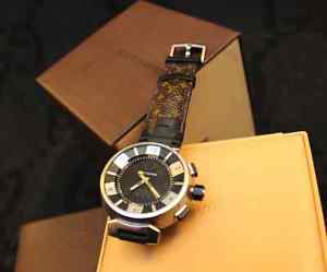 EUC in box Auth Louis Vuitton LV Tambour Q118F Digital Analog Monogram Macassar
