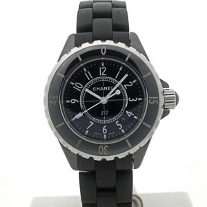 Auth CHANEL J12 33mm Black Ceramic&SS&Rubber Women's Quartz H0681 148215