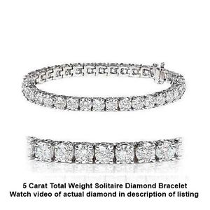 5 Carat Natural Solitaire Diamond Bracelet set in 14K White Gold WATCH VIDEO