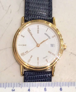 Hermes Paris orologio quarzo nuovo cassa oro 18kt cinturino rettile blue  -50%
