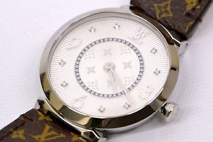 Authentic Louis Vuitton Tambour Stainless Steel Quartz Jubilee Diamonds Watch LV