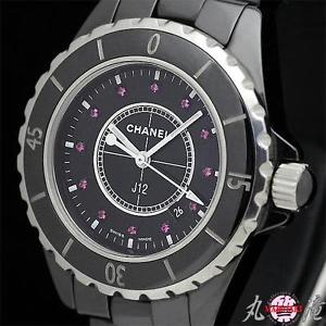 CHANEL Chanel J12 black ceramic 12P ruby â€‹â€‹Qz Ladies H1634