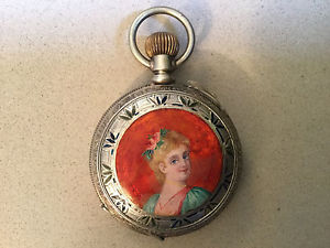 Antique Rare silver MoonPhase enamel pocket watch