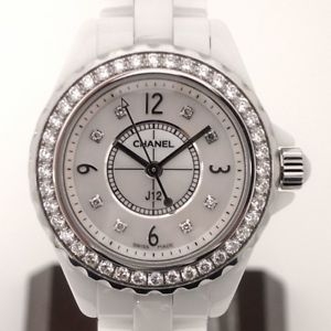 Auth CHANEL J12 29mm White Ceramic&Diamond Women's Quartz H2572 144763