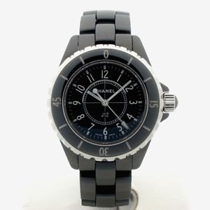 Auth CHANEL J12 33mm Black Ceramic&SS Women's Quartz H0682 143500