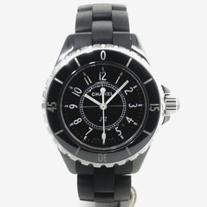 Auth CHANEL J12 33mm Black Ceramic&SS&Rubber Women's Quartz H0681 144244
