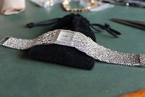 1970's Vintage Swiss Solid 18K White Gold Mesh Band Diamond Watch 127.7 grams