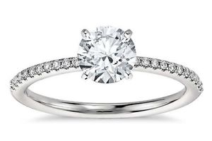 1.32 TCW E VS1 Round Diamonds on 14K White Gold Micro Pave Engagement Ring I...