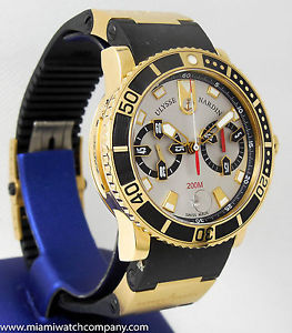 New Men's Ulysse Nardin "Marine Chronograph" Watch - 18K Rose Gold - Complete