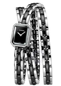 Chanel Premiere Ceramic Steel Gem-Set Diamonds Black Dial Watch