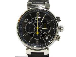 Auth LOUIS VUITTON Stainless Steel Tambour Chrono Watch Mens Automatic