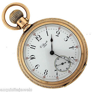 Antique E. Leonville Lock 14K Yellow Rose Gold Hand-Etched Arabic Pocket Watch