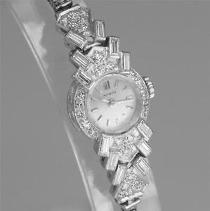 Movado Art Deco Platinum & Gold Diamond Bracelet cocktail Watch Vintage 1940's