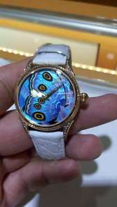 Beijing Wristwatch Handwind Butterfly Cloisonne Enamel Dial Woman 18K Gold