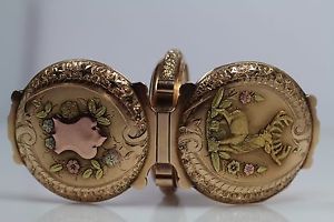 * Stunning Solid 14k Gold Multi Color Waltham Box Hing Pocket Watch Deer Case *