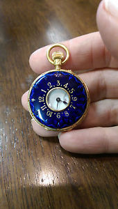 Ladies 18K Yellow Gold A.Golay-Leresche and Fils Blue Enameled Pocket Watch!
