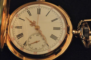 ANTIQUE POCKET WATCH QUARTER HOUR REPEATER CHRONOGRAPH 18K HUNTER CASE