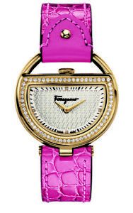 Ferragamo Women's FG5150015 Buckle Diamonds Gold IP Fuchsia Leather Wristwatch