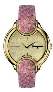 Ferragamo Women's FIZ100015 Signature Diamond Gold IP Pink Leather Wristwatch
