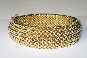 HEAVY 14K SOLID Yellow Gold MESH WOVEN Hidden WATCH BRACELET 2 in 1