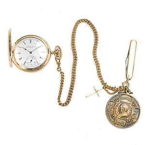 Men's Vintage 1930s Elgin Pocket Watch 80496 14K Gold with Chain & Fobs