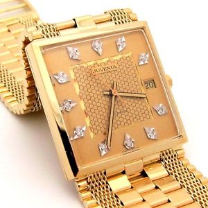 Men's Juvenia MACHO Solid 18KY Gold Watch 0.11ct Diamond Automatic 25J 99.5 gram
