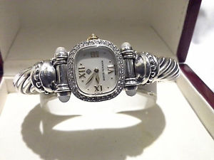 David Yurman Diamond Watch LARGE Cable Bracelet Sterling Silver 14K Gold